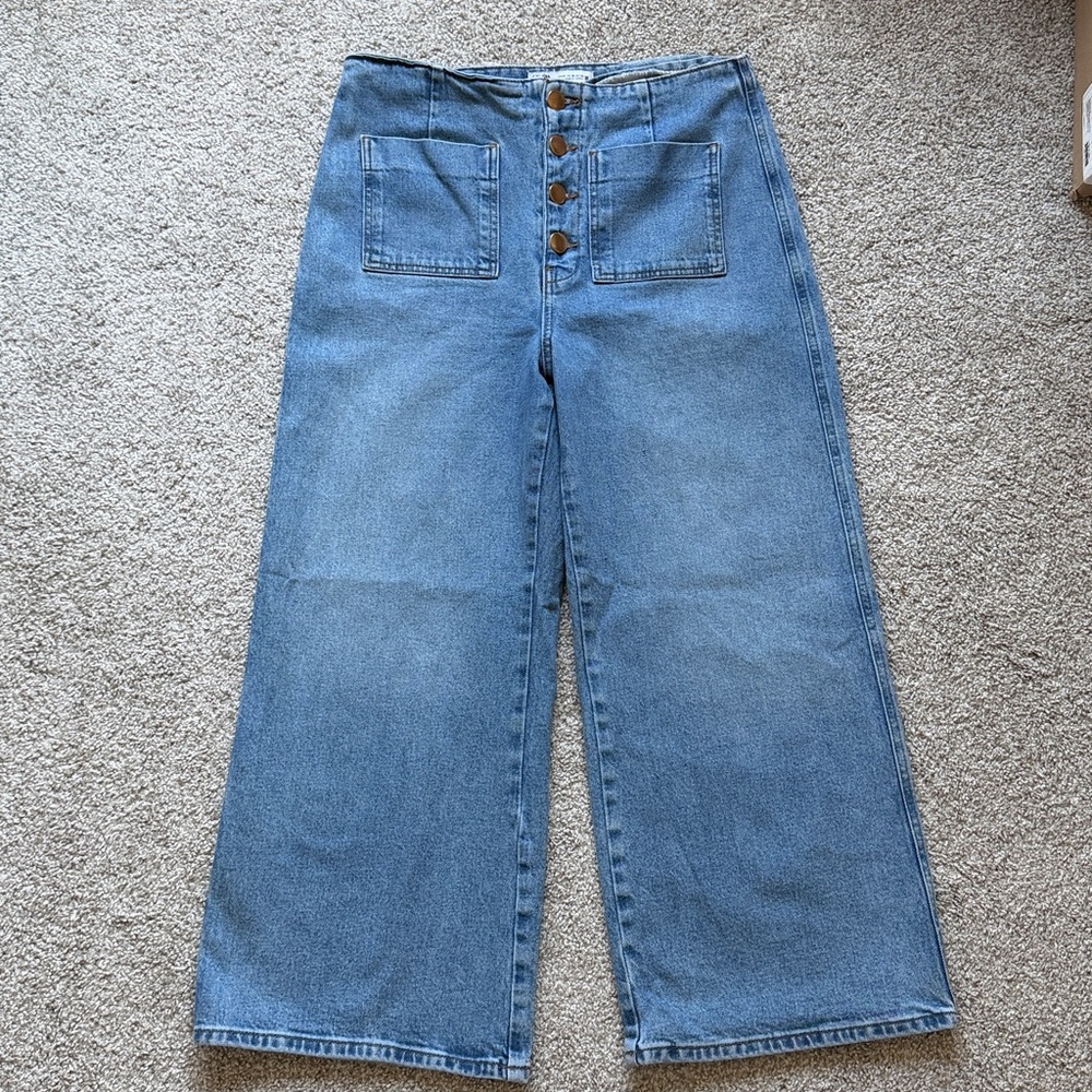 ZARA - Wide Leg : High Waisted Denim Jeans - Picture 5 of 9